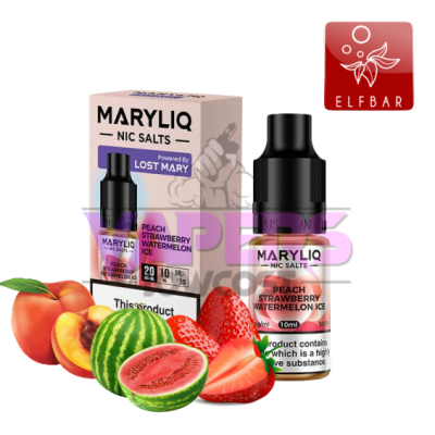 Lost Mary Maryliq - Peach Strawberry Watermelon Ice - 10ml Nic Salt E-Liquid (20mg)