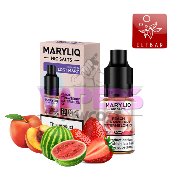 Lost Mary Maryliq - Peach Strawberry Watermelon Ice - 10ml Nic Salt E-Liquid (20mg)