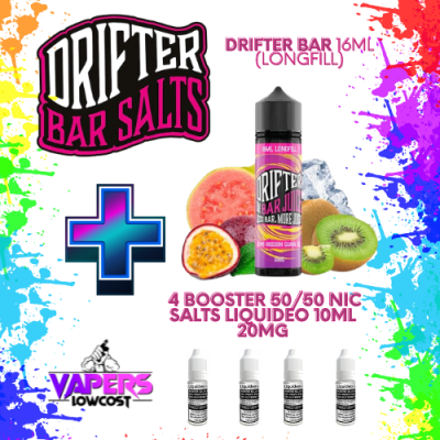 Drifter Bar (Pack Salts) 16ml (Longfill) 60ml 10/15mg Kiwi Passion Guava