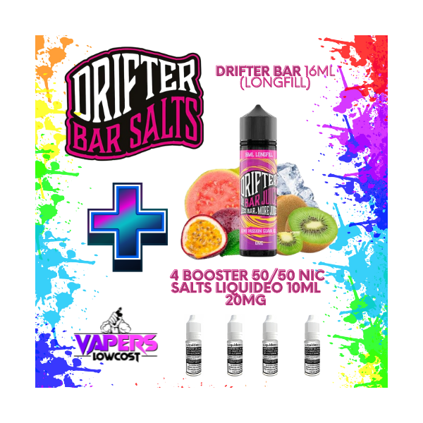 Drifter Bar (Pack Salts) 16ml (Longfill) 60ml 10/15mg Kiwi Passion Guava